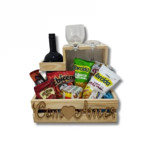 Cesta vinho e petiscos